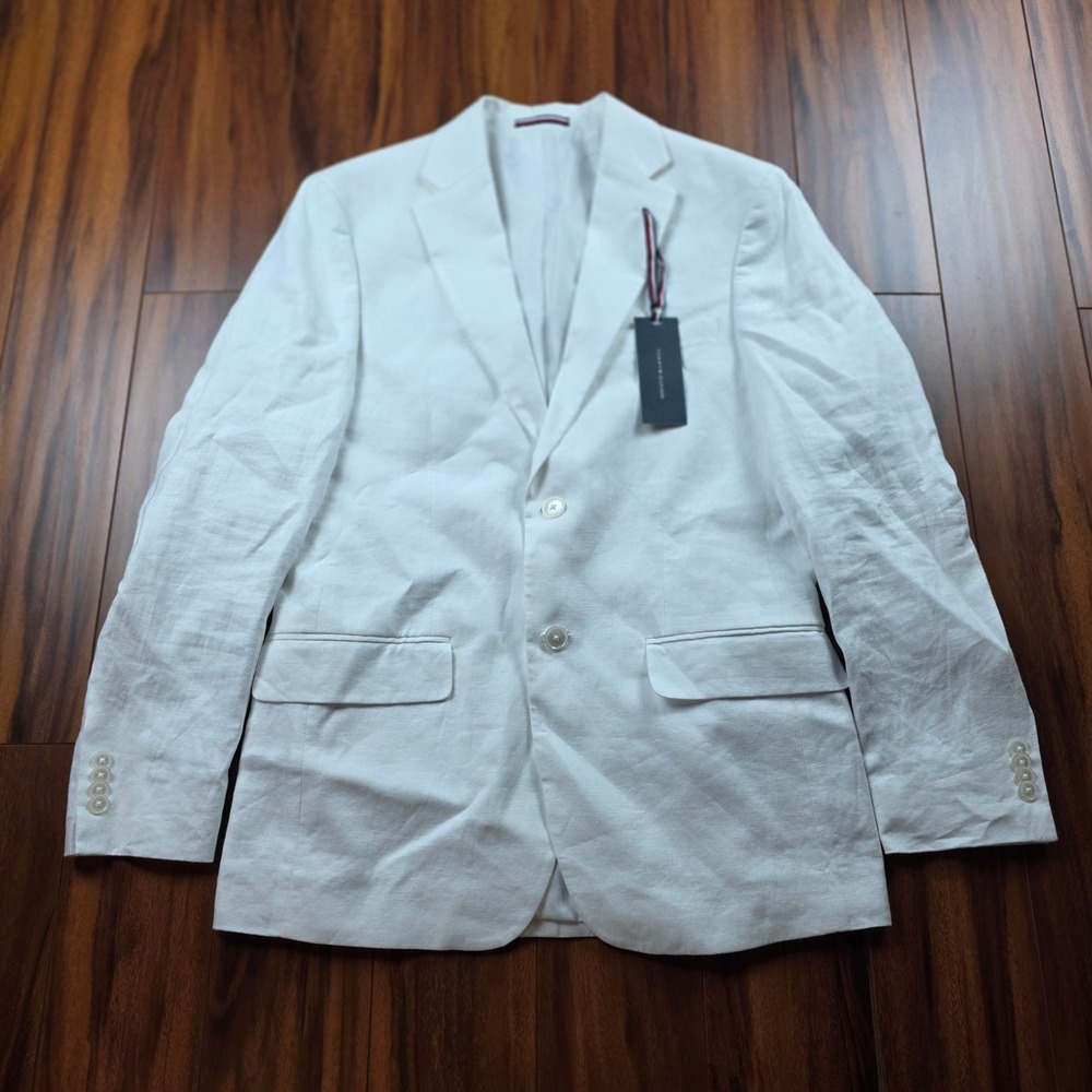 Tommy Hilfiger Mens 38R White 100% Linen 2-Button Blazer Sport Coat New